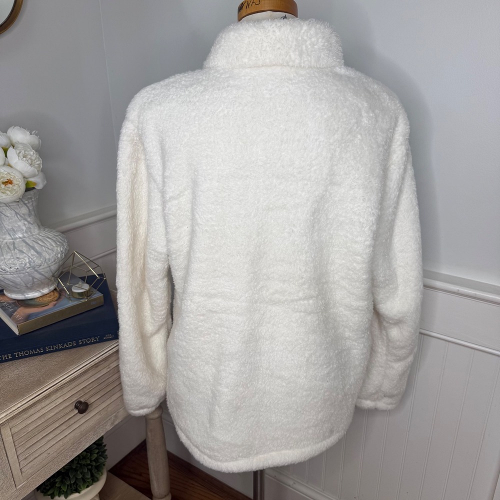 New Balance Womens XL Cream Quilted Sherpa Fleece Quarter Zip Pullover Jacket - Picture 2 of 7